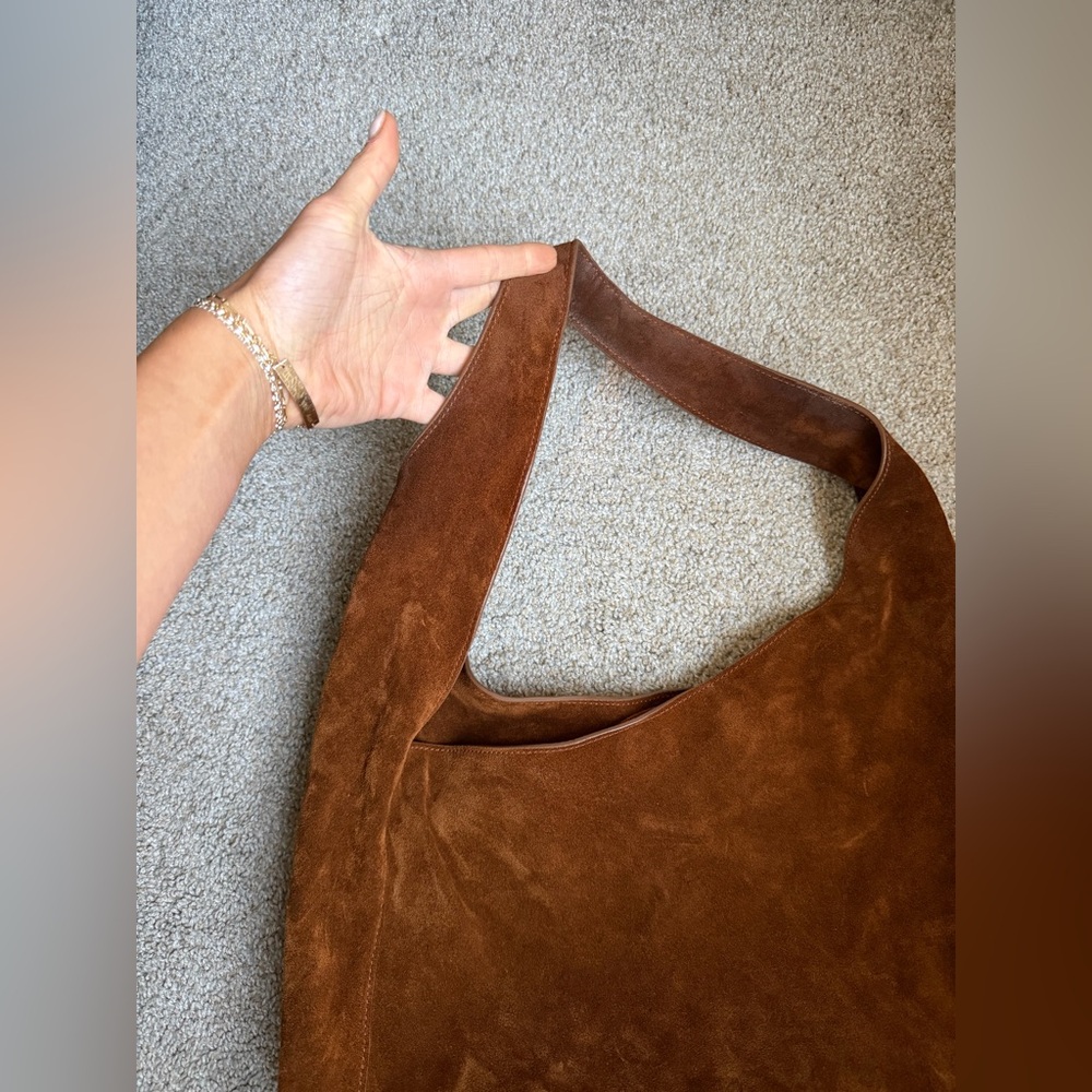 Quince Italian Suede Slouchy Shoulder Bag in Whiskey - Picture 13 of 16